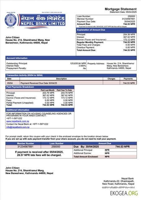 Modèle Word et PDF de relevé hypothécaire de la Nepal Bank